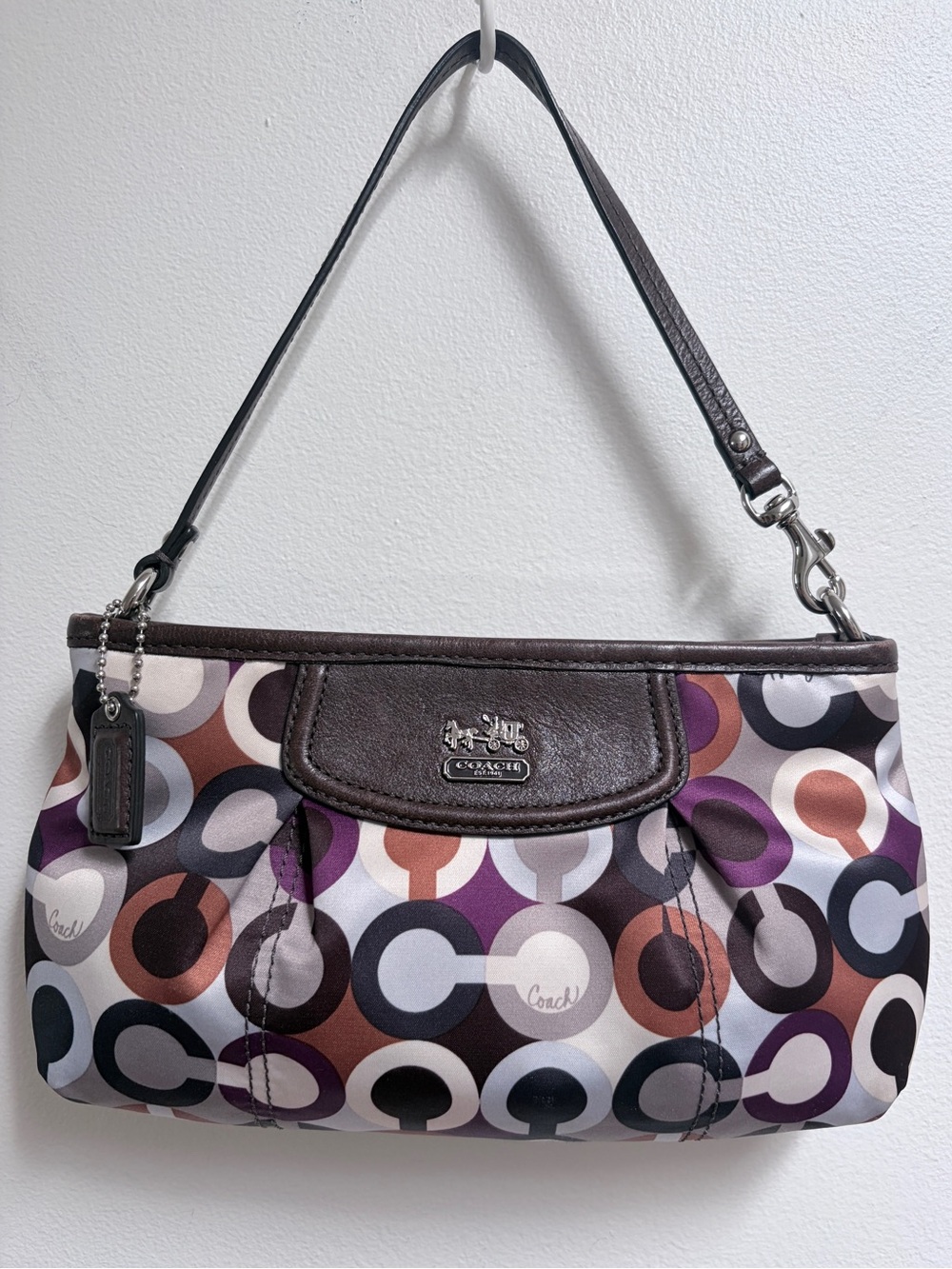 Y2K Coach Madison Op Scarf Print Brown & Purple Multi Colour Shoulder Mini Bag